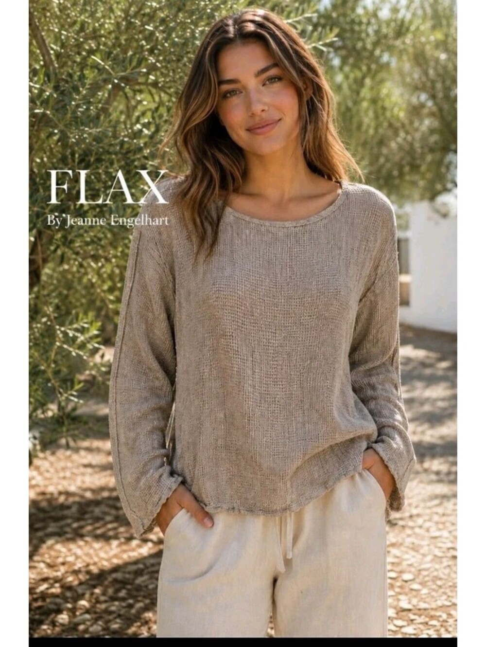 FLAX by jeanne engelhart top Size S Thermal Linen Brown Long Sleeve Tunic #CC